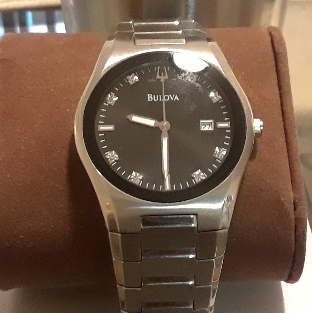 Bulova men's dress watch stainless stwith diamonds